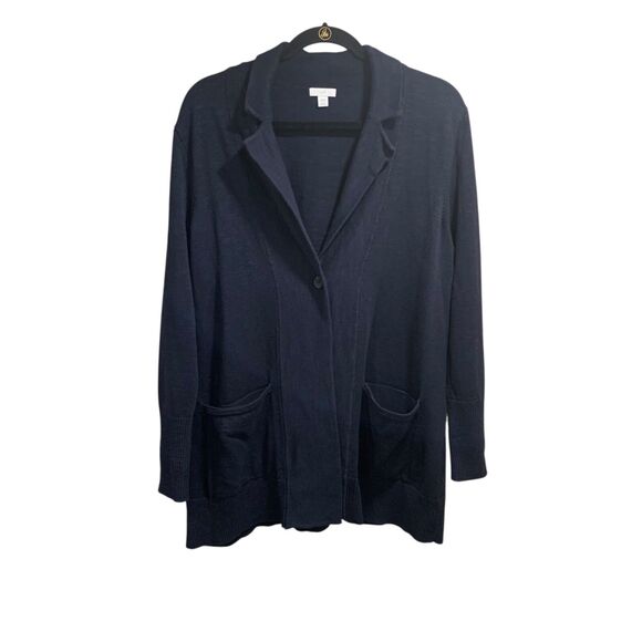 J. Jill Sweaters - J Jill Womens Navy Blue Textured Sweater Jacket LP Patch Pockets Nautical Preppy